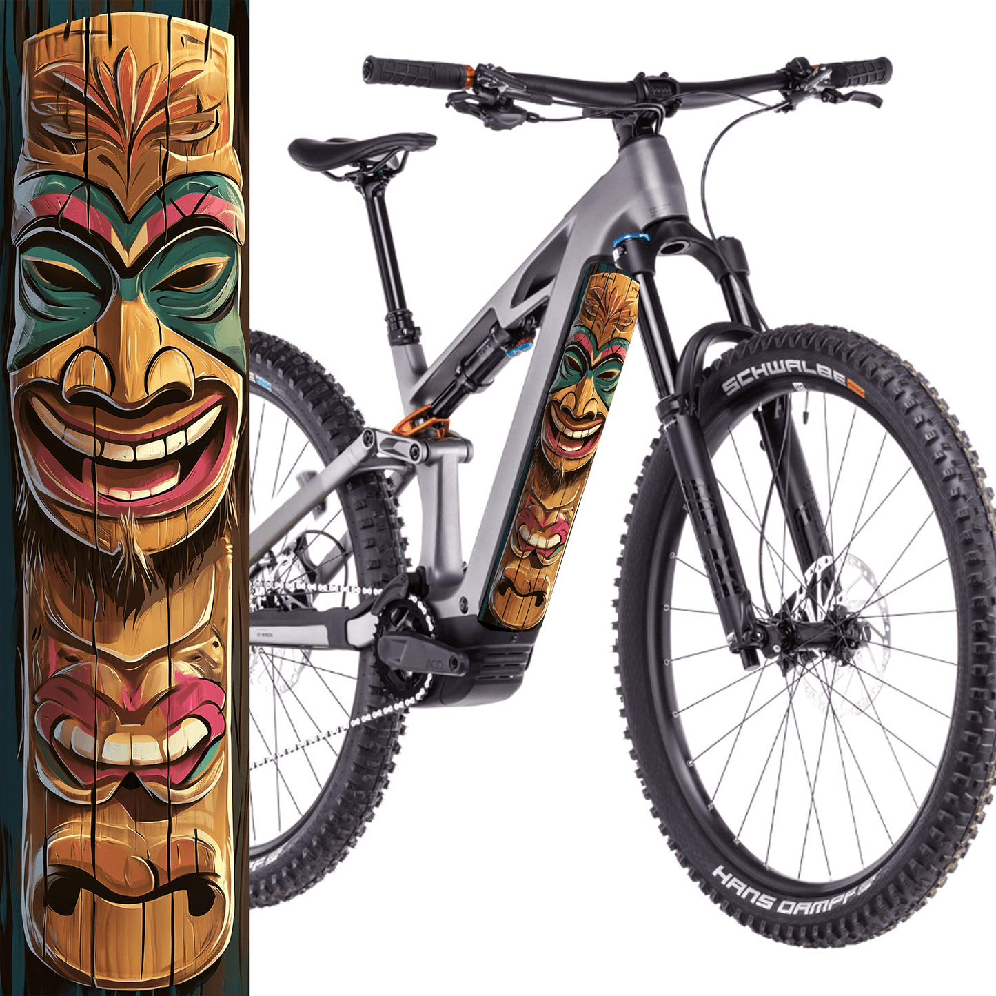 Sons of Battery® - E-MTB Brand & Community Folien & Sticker 60 cm x 14 cm / Tiki 1 Tiki -  Akku Abdeckung Cover Sticker Universal / Schutzfolie / für alle E-Bikes ( E-Bike-Community