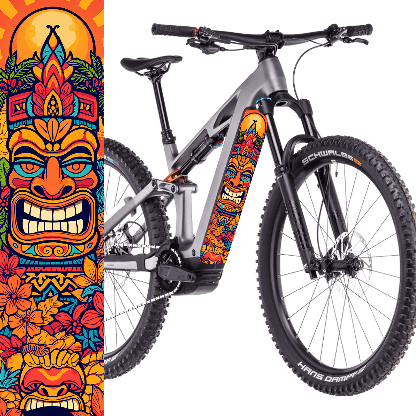 Sons of Battery® - E-MTB Brand & Community Folien & Sticker 60 cm x 14 cm / Tiki 2 Tiki -  Akku Abdeckung Cover Sticker Universal / Schutzfolie / für alle E-Bikes ( E-Bike-Community