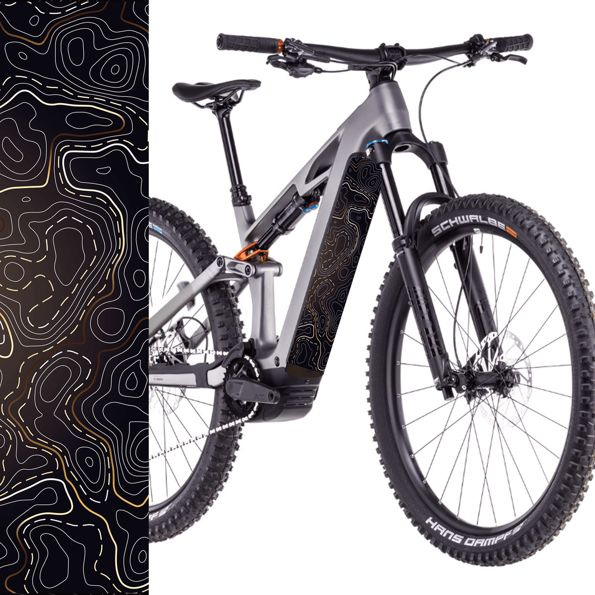 Sons of Battery® - E-MTB Brand & Community Folien & Sticker 60 cm x 14 cm Topographie -  Akku Abdeckung Cover Sticker Universal / Schutzfolie / für alle E-Bikes E-Bike-Community