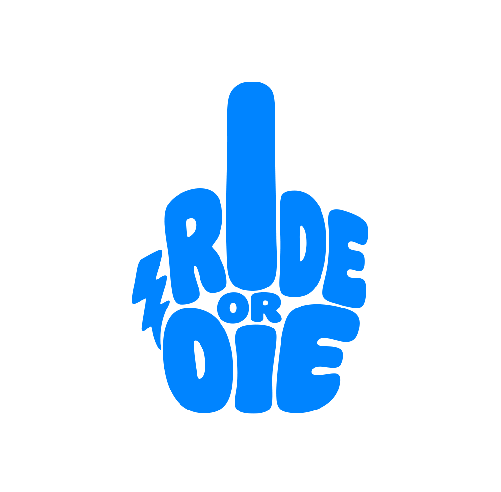 Sons of Battery® - E-MTB Brand & Community Folien & Sticker Blau / 5 x 4 cm RIDE OR DIE (STINKY FINGER) - Kreativer Vinyl-Aufkleber E-Bike-Community