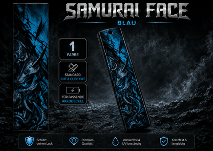 Sons of Battery® - E-MTB Brand & Community Folien & Sticker Blau / 60 cm x 14 cm SAMURAI FACE -  Akku Abdeckung Cover Universal / Cube E-Bike-Community