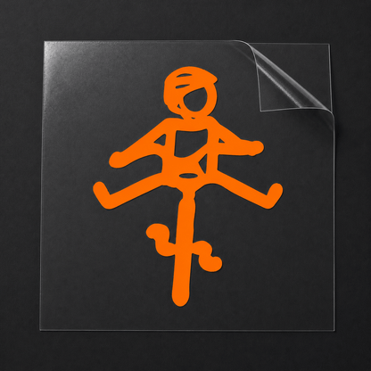 Sons of Battery® - E-MTB Brand & Community Folien & Sticker Fox-Orange / 5 x 4 cm / Männlich (HELMut) Kleiner Mensch auf Rad mit Helm! HELMut / HELMine Kreativer Vinyl-Aufkleber für Rennrad, Mountainbike, Material: Vinylaufkleber E-Bike-Community