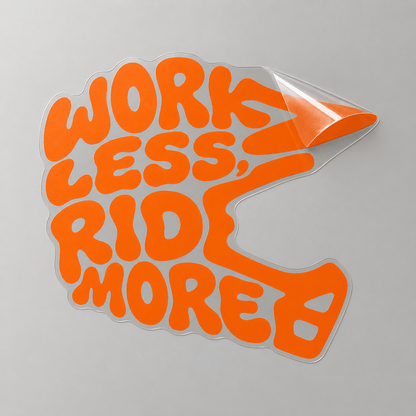 Sons of Battery® - E-MTB Brand & Community Folien & Sticker Fox-Orange / 5 x 4 cm WORK LESS, RIDE MORE - Kreativer Vinyl-Aufkleber E-Bike-Community