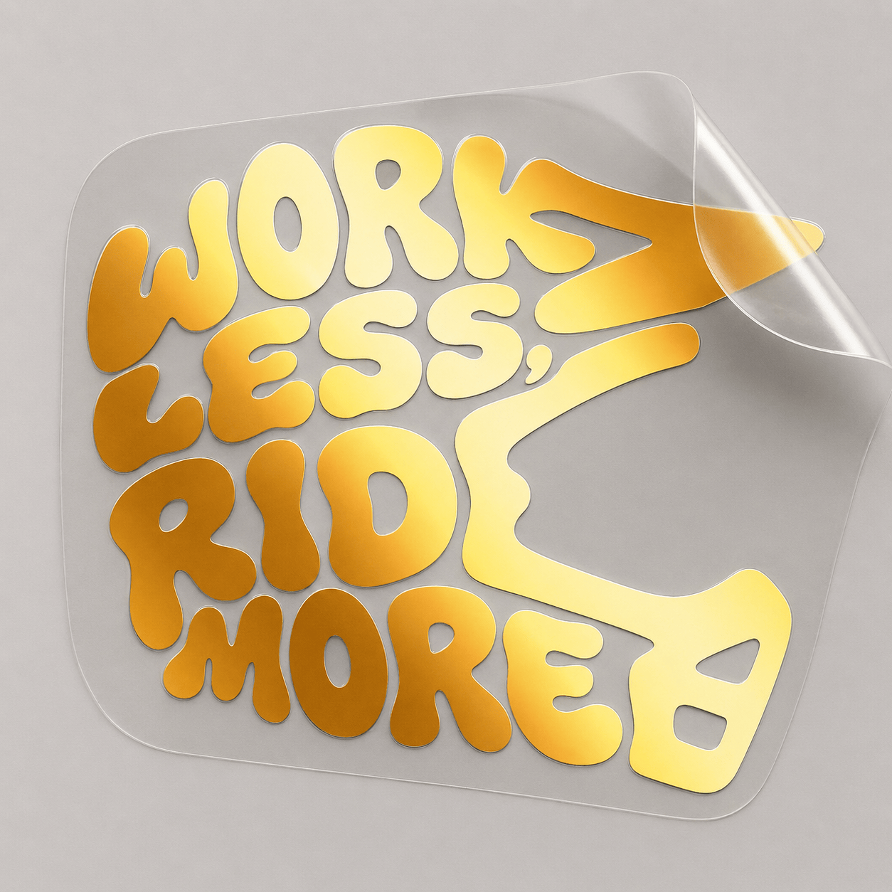 Sons of Battery® - E-MTB Brand & Community Folien & Sticker Gold / 5 x 4 cm WORK LESS, RIDE MORE - Kreativer Vinyl-Aufkleber E-Bike-Community