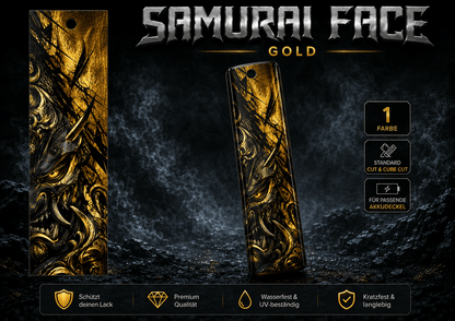 Sons of Battery® - E-MTB Brand & Community Folien & Sticker Gold / 60 cm x 14 cm SAMURAI FACE -  Akku Abdeckung Cover Universal / Cube E-Bike-Community