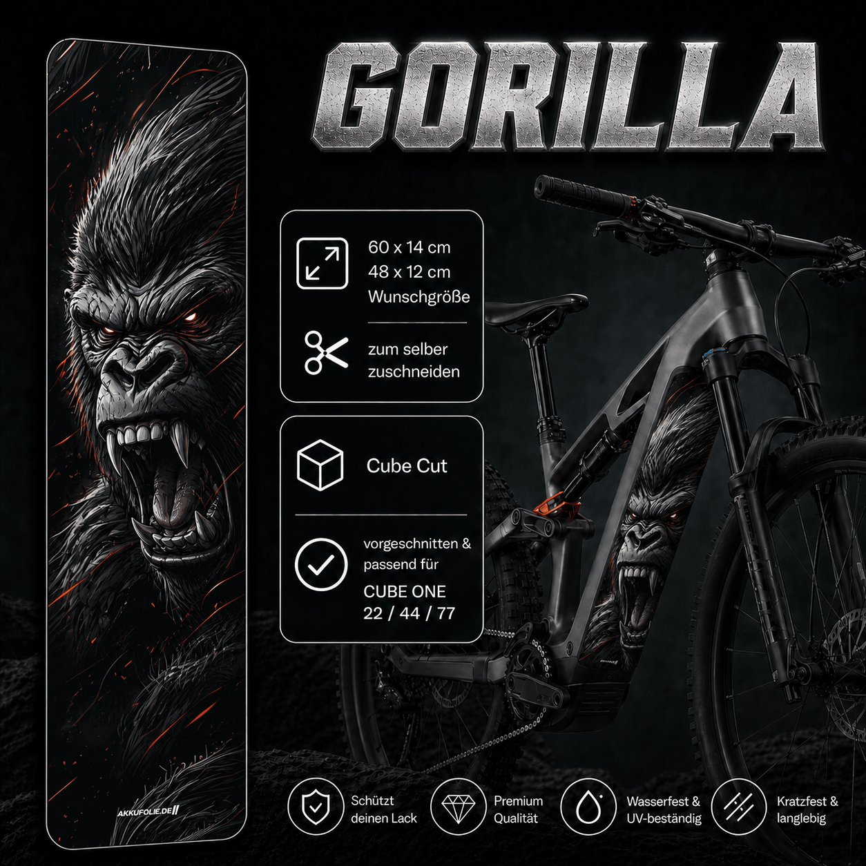 Sons of Battery® - E-MTB Brand & Community Folien & Sticker Gorilla 2 -  Akku Abdeckung Cover Universal / Cube E-Bike-Community
