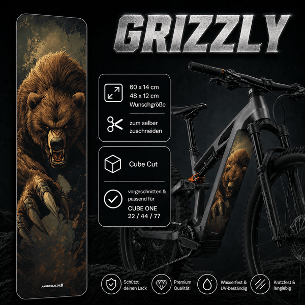 Sons of Battery® - E-MTB Brand & Community Folien & Sticker GRIZZLY  -  Akku Abdeckung Cover Sticker Universal / Schutzfolie / für alle E-Bikes, Cube co. E-Bike-Community