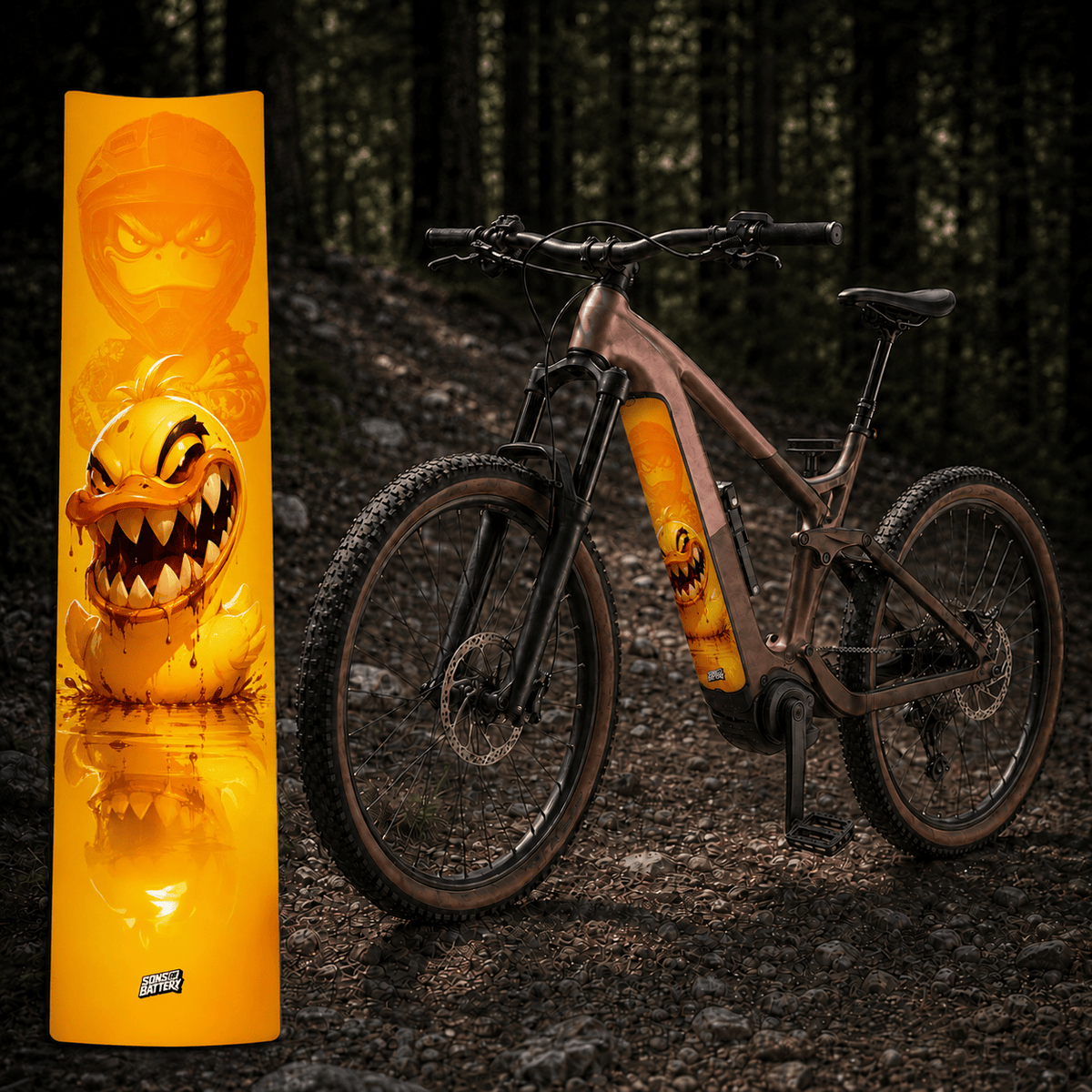 Sons of Battery® - E-MTB Brand & Community Folien & Sticker Horror Ente / Duck – E-Bike Akku Sticker & Schutzfolie | Universal, Wunschgröße & CUBE Cut E-Bike-Community