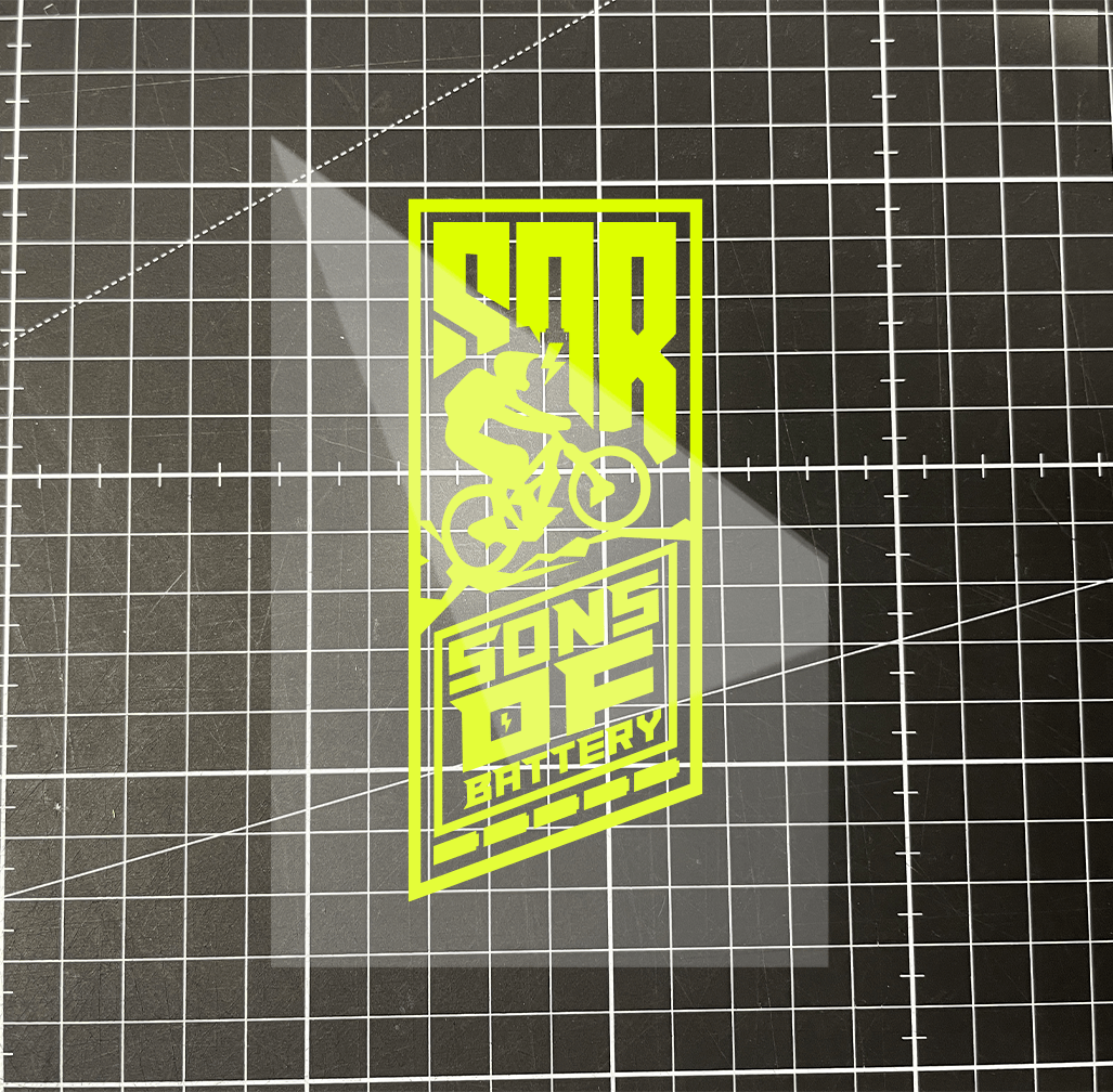 Sons of Battery - E-MTB Brand & Community Folien & Sticker Neongelb / 12x5 cm Hochkant Biker Motiv als Folie (12 x 5 cm) - SoB - E-Bike-Community