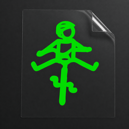 Sons of Battery® - E-MTB Brand & Community Folien & Sticker Neongrün / 5 x 4 cm / Männlich (HELMut) Kleiner Mensch auf Rad mit Helm! HELMut / HELMine Kreativer Vinyl-Aufkleber für Rennrad, Mountainbike, Material: Vinylaufkleber E-Bike-Community