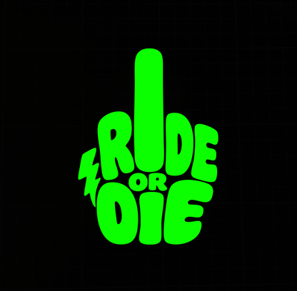 Sons of Battery® - E-MTB Brand & Community Folien & Sticker Neongrün / 5 x 4 cm RIDE OR DIE (STINKY FINGER) - Kreativer Vinyl-Aufkleber E-Bike-Community