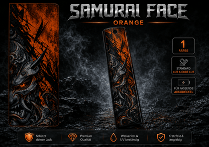 Sons of Battery® - E-MTB Brand & Community Folien & Sticker Orange / 60 cm x 14 cm SAMURAI FACE -  Akku Abdeckung Cover Universal / Cube E-Bike-Community