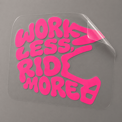 Sons of Battery® - E-MTB Brand & Community Folien & Sticker Pink / 5 x 4 cm WORK LESS, RIDE MORE - Kreativer Vinyl-Aufkleber E-Bike-Community