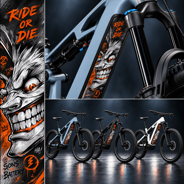 Sons of Battery® - E-MTB Brand & Community Folien & Sticker Psycho – E-Bike Akku Joker-Sticker & Schutzfolie | Universal, Wunschgröße & CUBE Cut E-Bike-Community
