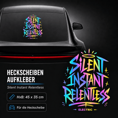 Sons of Battery® - E-MTB Brand & Community Folien & Sticker Rainbow Effekt Folie / 45x34 cm SILENT INSTANT RELENTLESS - Kreativer Vinyl-Aufkleber für deine Heckscheibe / Seitenscheibe uvm. z.B Tesla E-Bike-Community