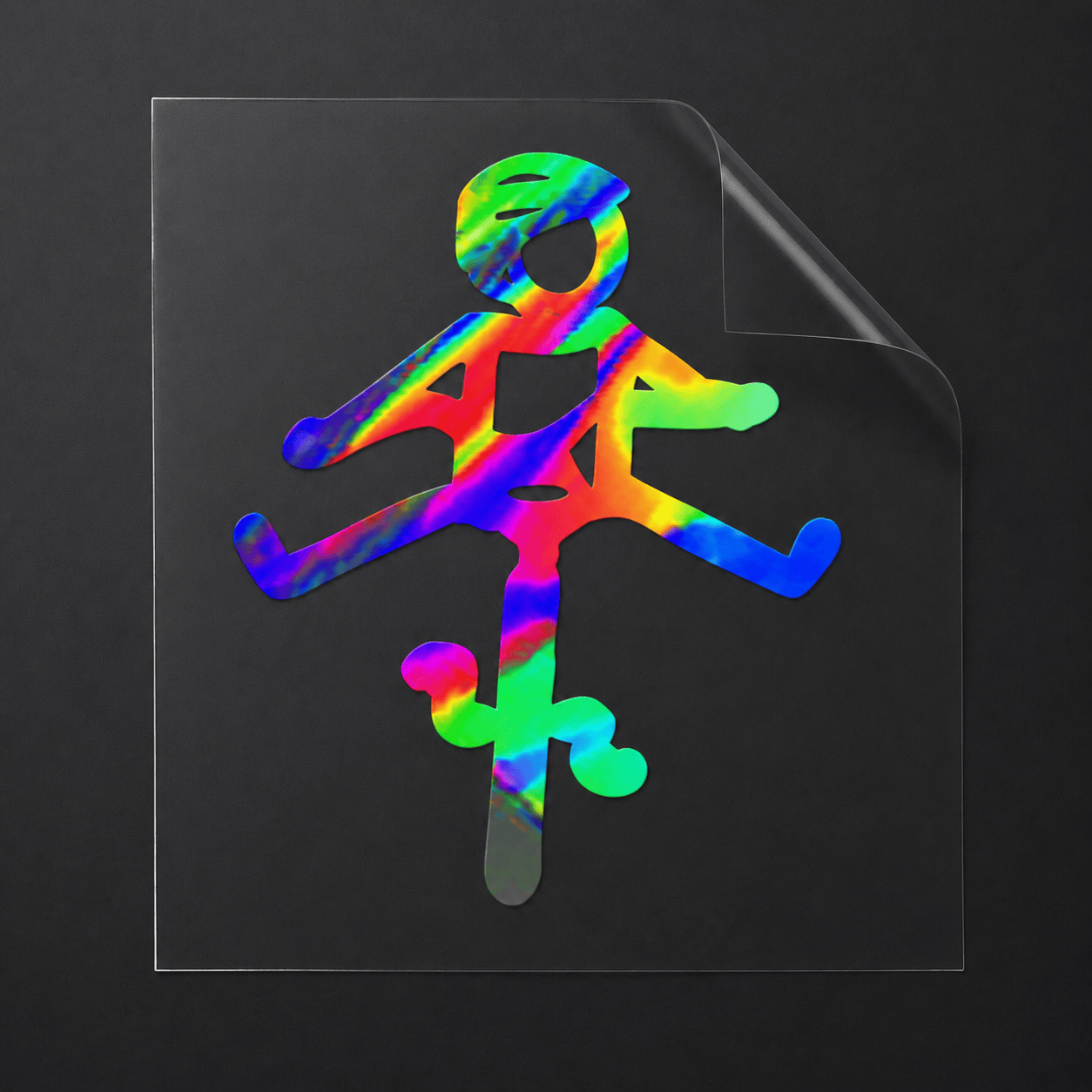 Sons of Battery® - E-MTB Brand & Community Folien & Sticker Rainbow Effekt Folie / 5 x 4 cm / Männlich (HELMut) Kleiner Mensch auf Rad mit Helm! HELMut / HELMine Kreativer Vinyl-Aufkleber für Rennrad, Mountainbike, Material: Vinylaufkleber E-Bike-Community