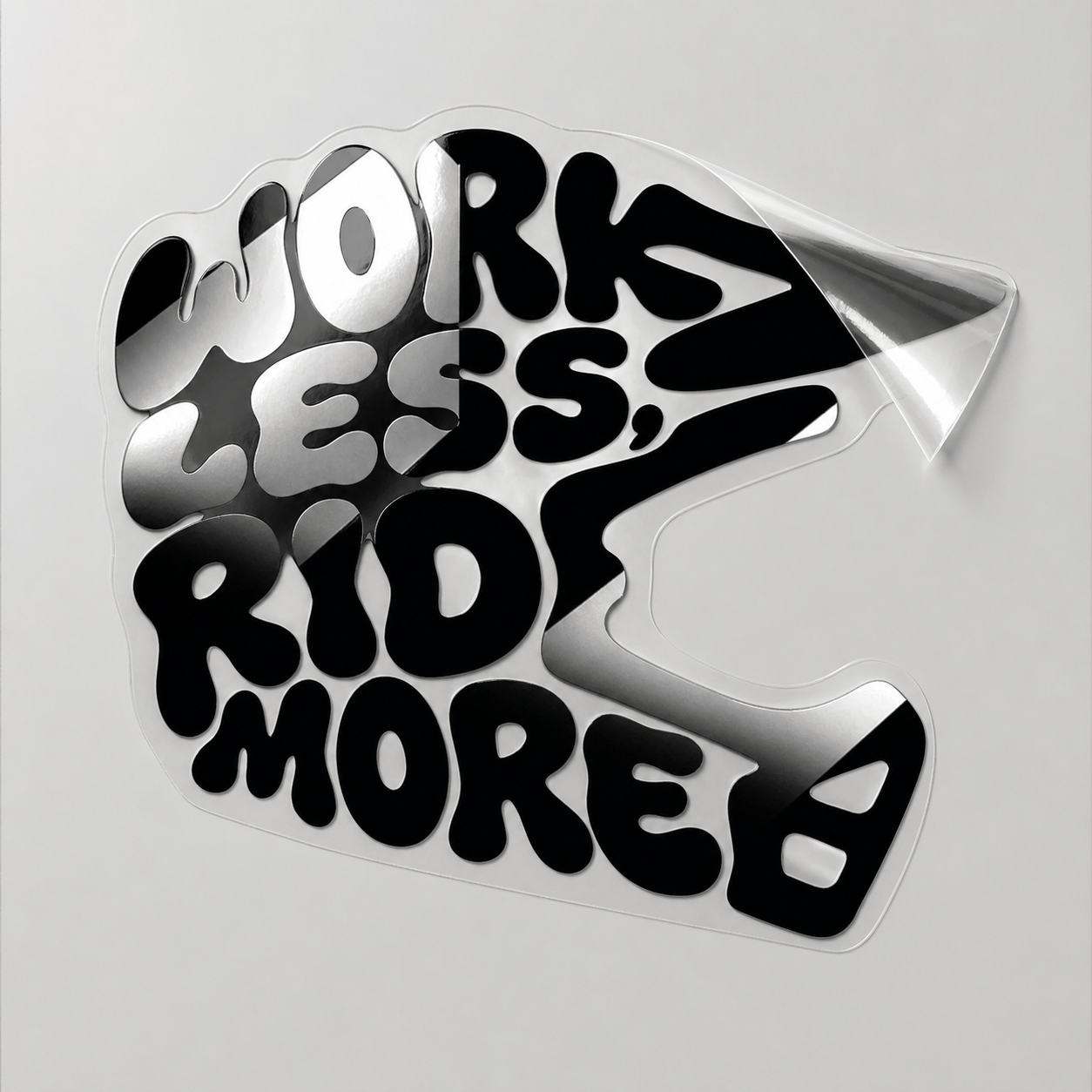Sons of Battery® - E-MTB Brand & Community Folien & Sticker Reflektierend Schwarz / 5 x 4 cm WORK LESS, RIDE MORE - Kreativer Vinyl-Aufkleber E-Bike-Community