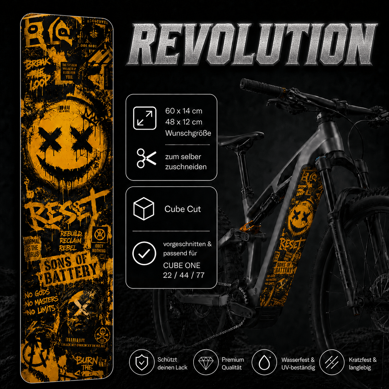 Sons of Battery® - E-MTB Brand & Community Folien & Sticker Revolution -  Akku Abdeckung Cover Universal / Cube E-Bike-Community