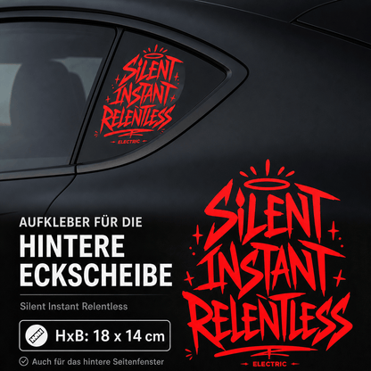 Sons of Battery® - E-MTB Brand & Community Folien & Sticker Rot / 18x14 cm SILENT INSTANT RELENTLESS - Kreativer Vinyl-Aufkleber für deine Heckscheibe / Seitenscheibe uvm. z.B Tesla E-Bike-Community