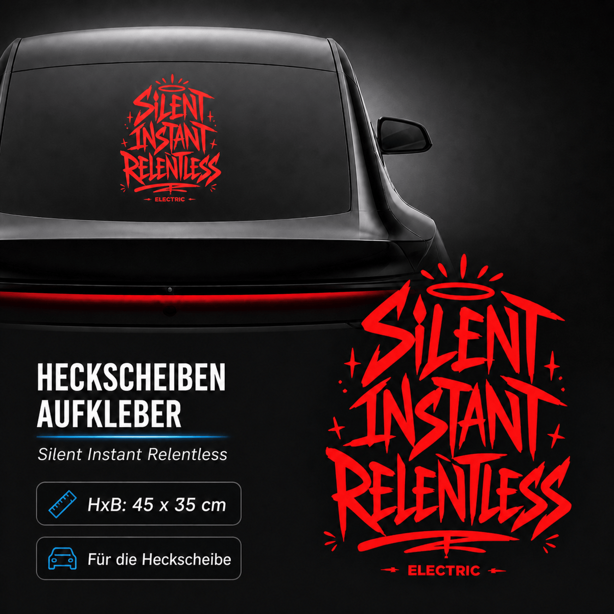 Sons of Battery® - E-MTB Brand & Community Folien & Sticker Rot / 45x34 cm SILENT INSTANT RELENTLESS - Kreativer Vinyl-Aufkleber für deine Heckscheibe / Seitenscheibe uvm. z.B Tesla E-Bike-Community