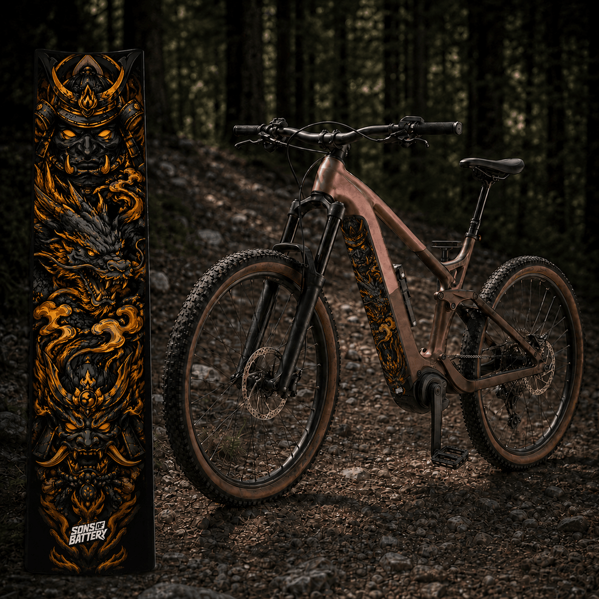 Sons of Battery® - E-MTB Brand & Community Folien & Sticker Samurai 6 – E-Bike Akku Sticker & Schutzfolie | Universal, Wunschgröße & CUBE Cut E-Bike-Community