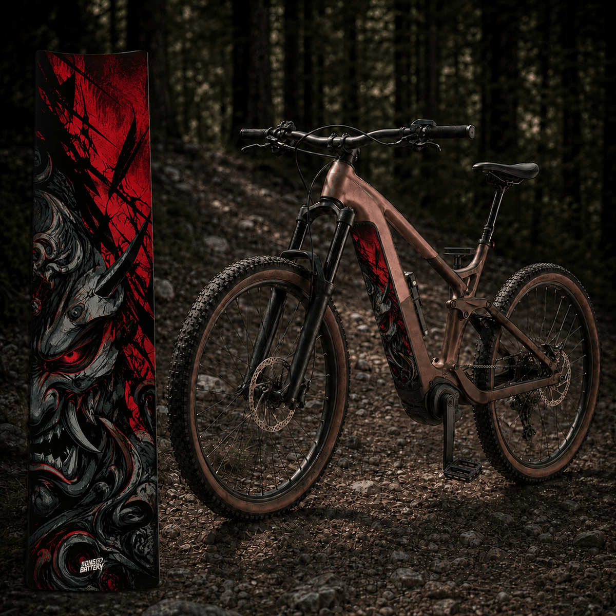 Sons of Battery® - E-MTB Brand & Community Folien & Sticker Samurai Face – E-Bike Akku Sticker & Schutzfolie | Universal, Wunschgröße & CUBE Cut E-Bike-Community