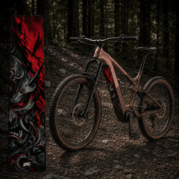 Sons of Battery® - E-MTB Brand & Community Folien & Sticker Samurai Face – E-Bike Akku Sticker & Schutzfolie | Universal, Wunschgröße & CUBE Cut E-Bike-Community