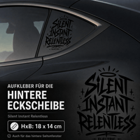 Sons of Battery® - E-MTB Brand & Community Folien & Sticker Schwarz / 18x14 cm SILENT INSTANT RELENTLESS - Kreativer Vinyl-Aufkleber für deine Heckscheibe / Seitenscheibe uvm. z.B Tesla E-Bike-Community