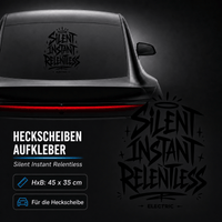 Sons of Battery® - E-MTB Brand & Community Folien & Sticker Schwarz / 45x34 cm SILENT INSTANT RELENTLESS - Kreativer Vinyl-Aufkleber für deine Heckscheibe / Seitenscheibe uvm. z.B Tesla E-Bike-Community