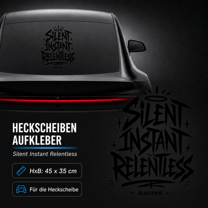 Sons of Battery® - E-MTB Brand & Community Folien & Sticker Schwarz / 45x34 cm SILENT INSTANT RELENTLESS - Kreativer Vinyl-Aufkleber für deine Heckscheibe / Seitenscheibe uvm. z.B Tesla E-Bike-Community