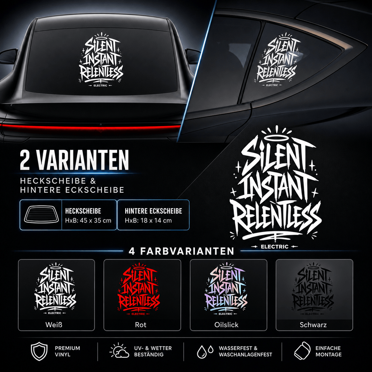Sons of Battery® - E-MTB Brand & Community Folien & Sticker SILENT INSTANT RELENTLESS - Kreativer Vinyl-Aufkleber für deine Heckscheibe / Seitenscheibe uvm. z.B Tesla E-Bike-Community