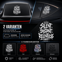 Sons of Battery® - E-MTB Brand & Community Folien & Sticker SILENT INSTANT RELENTLESS - Kreativer Vinyl-Aufkleber für deine Heckscheibe / Seitenscheibe uvm. z.B Tesla E-Bike-Community