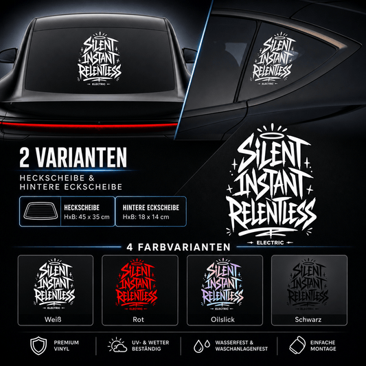 Sons of Battery® - E-MTB Brand & Community Folien & Sticker SILENT INSTANT RELENTLESS - Kreativer Vinyl-Aufkleber für deine Heckscheibe / Seitenscheibe uvm. z.B Tesla E-Bike-Community
