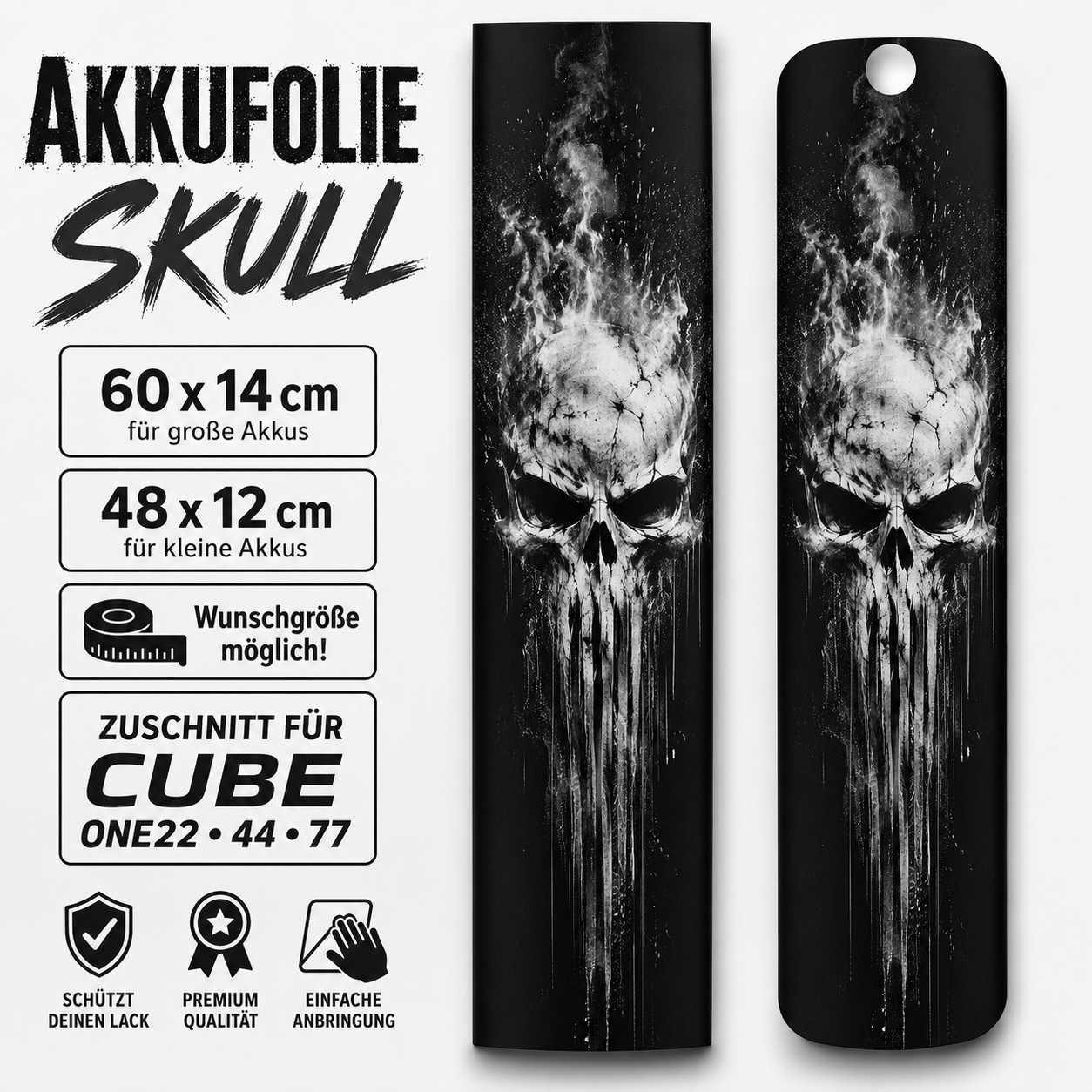 Sons of Battery® - E-MTB Brand & Community Folien & Sticker SKULL / TOTENKOPF  -  Akku Abdeckung Cover Universal / Cube E-Bike-Community