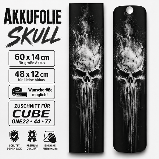 Sons of Battery® - E-MTB Brand & Community Folien & Sticker SKULL / TOTENKOPF  -  Akku Abdeckung Cover Universal / Cube E-Bike-Community