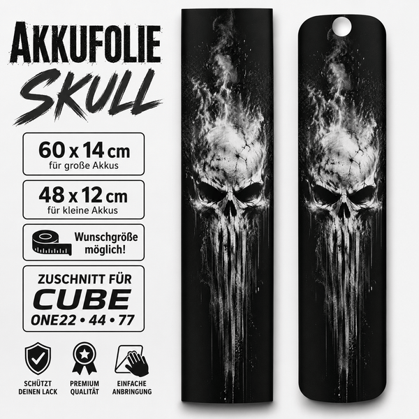 Sons of Battery® - E-MTB Brand & Community Folien & Sticker SKULL / TOTENKOPF  -  Akku Abdeckung Cover Universal / Cube E-Bike-Community