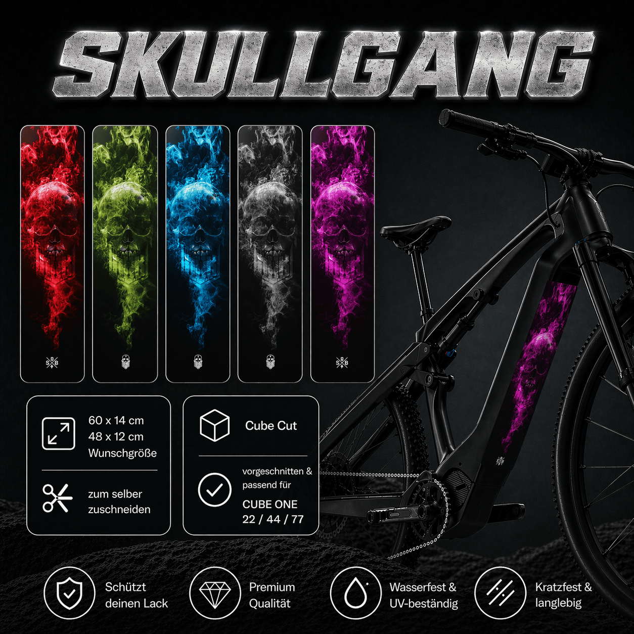 Sons of Battery® - E-MTB Brand & Community Folien & Sticker Skullgang Glow (Totenkopf Aufkleber) -  Akku Sticker Abdeckung Cover Universal / Schutzfolie / für alle E-Bikes E-Bike-Community