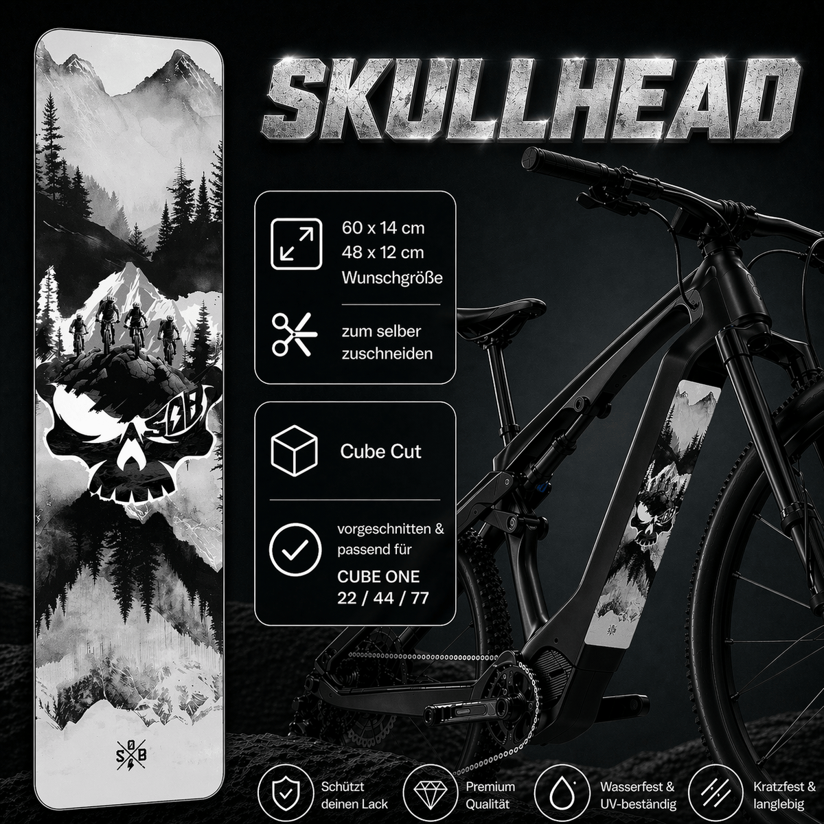 Sons of Battery® - E-MTB Brand & Community Folien & Sticker SKULLHEAD (Totenkopf Aufkleber) -  Akku Abdeckung Cover Universal / Schutzfolie / für alle E-Bikes E-Bike-Community