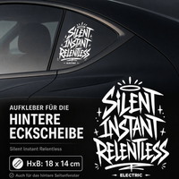 Sons of Battery® - E-MTB Brand & Community Folien & Sticker Weiß / 18x14 cm SILENT INSTANT RELENTLESS - Kreativer Vinyl-Aufkleber für deine Heckscheibe / Seitenscheibe uvm. z.B Tesla E-Bike-Community