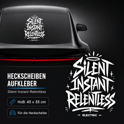 Sons of Battery® - E-MTB Brand & Community Folien & Sticker Weiß / 45x34 cm SILENT INSTANT RELENTLESS - Kreativer Vinyl-Aufkleber für deine Heckscheibe / Seitenscheibe uvm. z.B Tesla E-Bike-Community