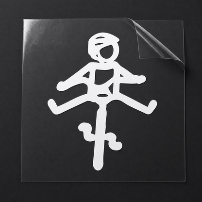 Sons of Battery® - E-MTB Brand & Community Folien & Sticker Weiß / 5 x 4 cm / Männlich (HELMut) Kleiner Mensch auf Rad mit Helm! HELMut / HELMine Kreativer Vinyl-Aufkleber für Rennrad, Mountainbike, Material: Vinylaufkleber E-Bike-Community