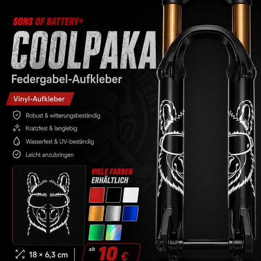 Sons of Battery - E-MTB Brand & Community Folien und Sticker Coolpaka - Federgabel Vinyl Aufkleber E-Bike-Community