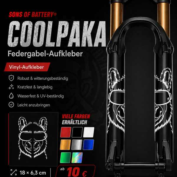 Sons of Battery - E-MTB Brand & Community Folien und Sticker Coolpaka - Federgabel Vinyl Aufkleber E-Bike-Community