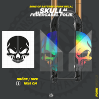 Sons of Battery - E-MTB Brand & Community Folien und Sticker HxB: 18 x 7 cm / Dark-Rainbow SKULL - Federgabel Vinyl Aufkleber E-Bike-Community