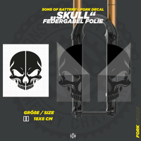 Sons of Battery - E-MTB Brand & Community Folien und Sticker HxB: 18 x 7 cm / Schwarz SKULL - Federgabel Vinyl Aufkleber E-Bike-Community