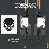 Sons of Battery - E-MTB Brand & Community Folien und Sticker HxB: 18 x 7 cm / Silber SKULL - Federgabel Vinyl Aufkleber E-Bike-Community