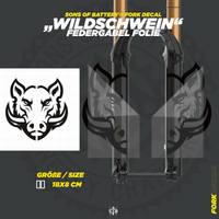 Sons of Battery - E-MTB Brand & Community Folien und Sticker HxB: 18 x 8 cm / Schwarz Wildschwein - Federgabel Vinyl Aufkleber E-Bike-Community