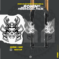 Sons of Battery - E-MTB Brand & Community Folien und Sticker HxB: 18 x  cm / Chrom RONIN - Federgabel Vinyl Aufkleber E-Bike-Community