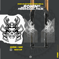 Sons of Battery - E-MTB Brand & Community Folien und Sticker HxB: 18 x  cm / Silber RONIN - Federgabel Vinyl Aufkleber E-Bike-Community