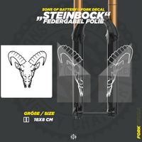 Sons of Battery - E-MTB Brand & Community Folien und Sticker HxB: 19 x 8 cm / Chrom Steinbock  - Federgabel Vinyl Aufkleber E-Bike-Community